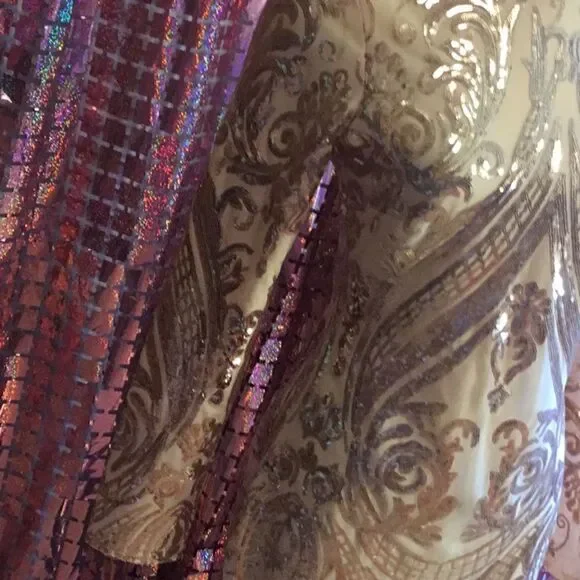 NWOT long sleeved dress with nude underlay & rose gold sequins throughout SM - Picture 5 of 14